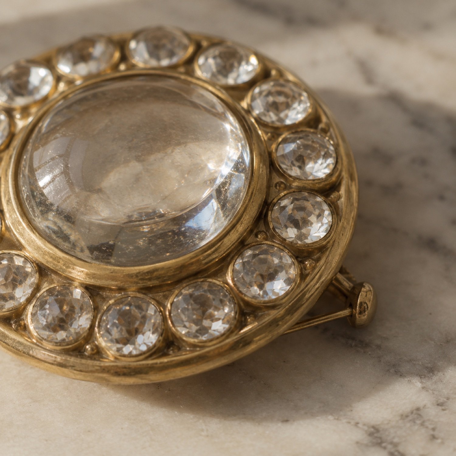 Kettle Glass-Stone Brooch in Gold-tone / clear — second view