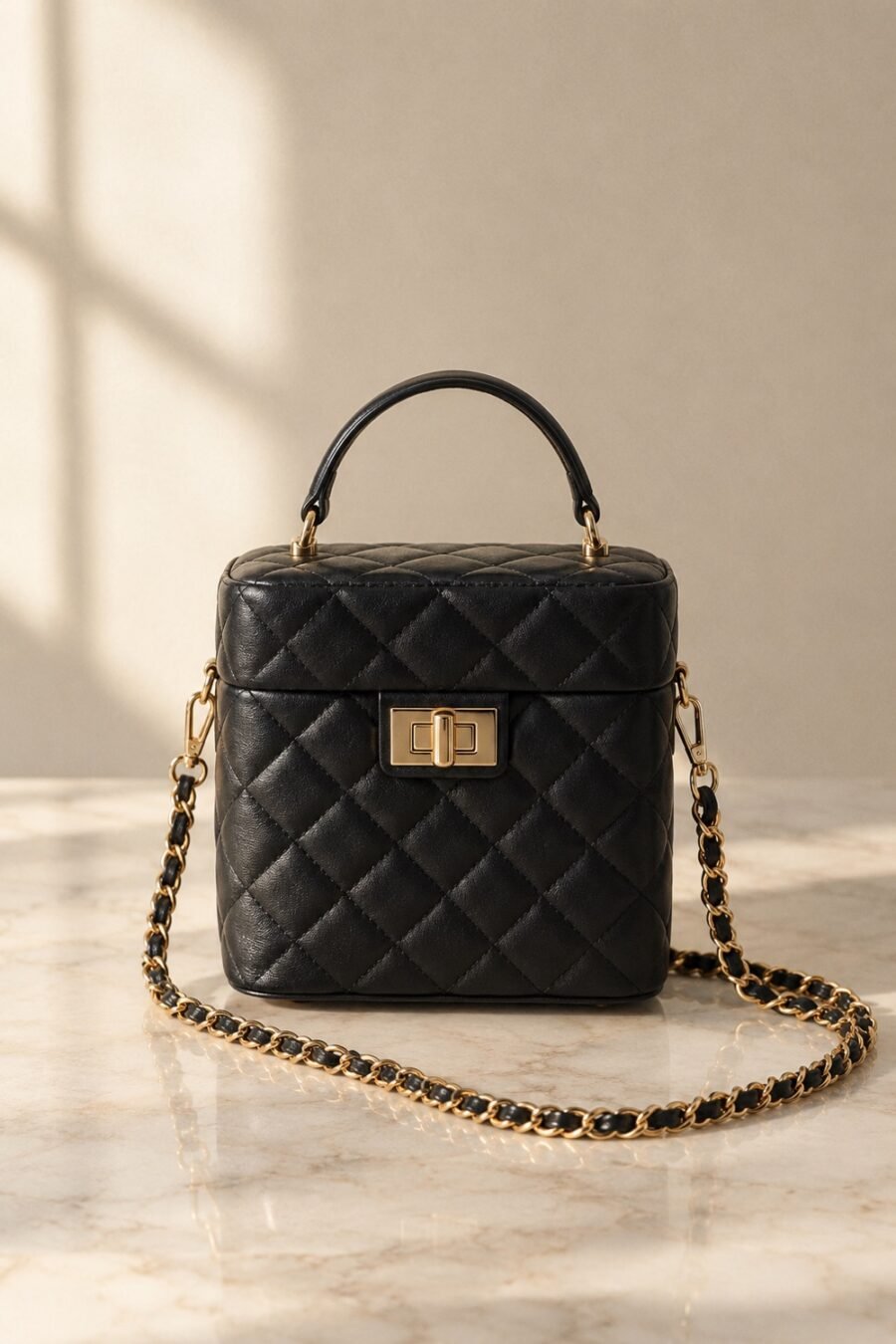 Quill Quilted Chain Bag in Black