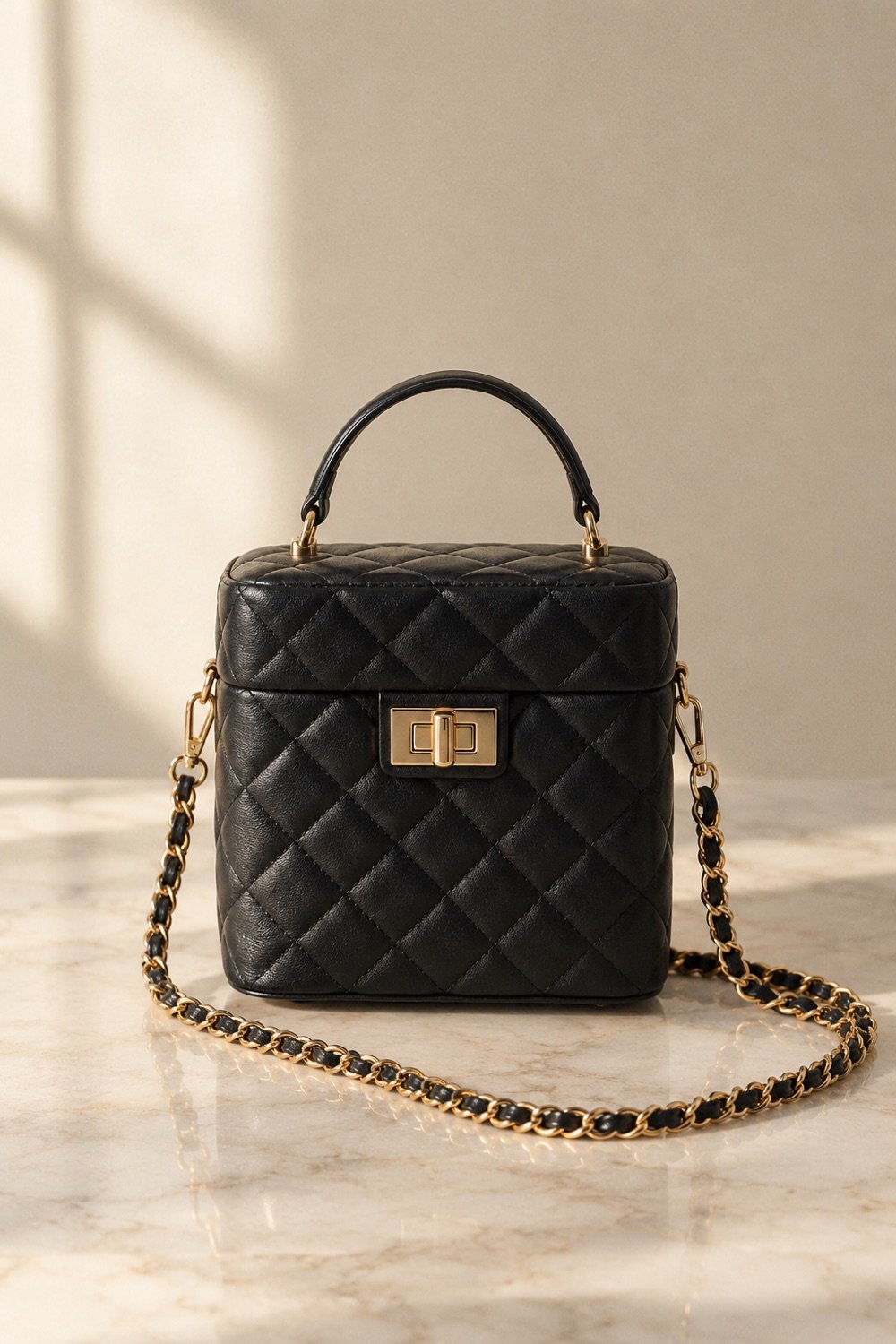 Quill Quilted Chain Bag in Black