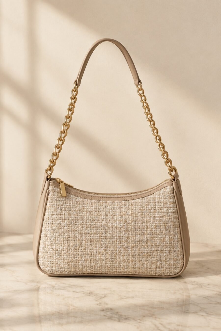 Aldwyn Tweed-Panel Bag in Oatmeal tweed / black