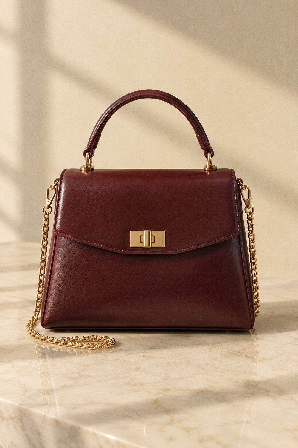Aldwyn Top-Handle Chain Bag in Oxblood