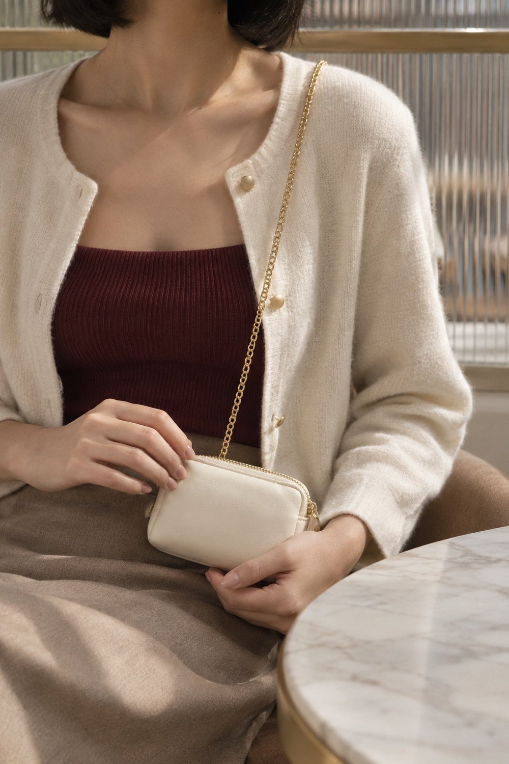 Quill Micro Chain Pouch in Cream — second view