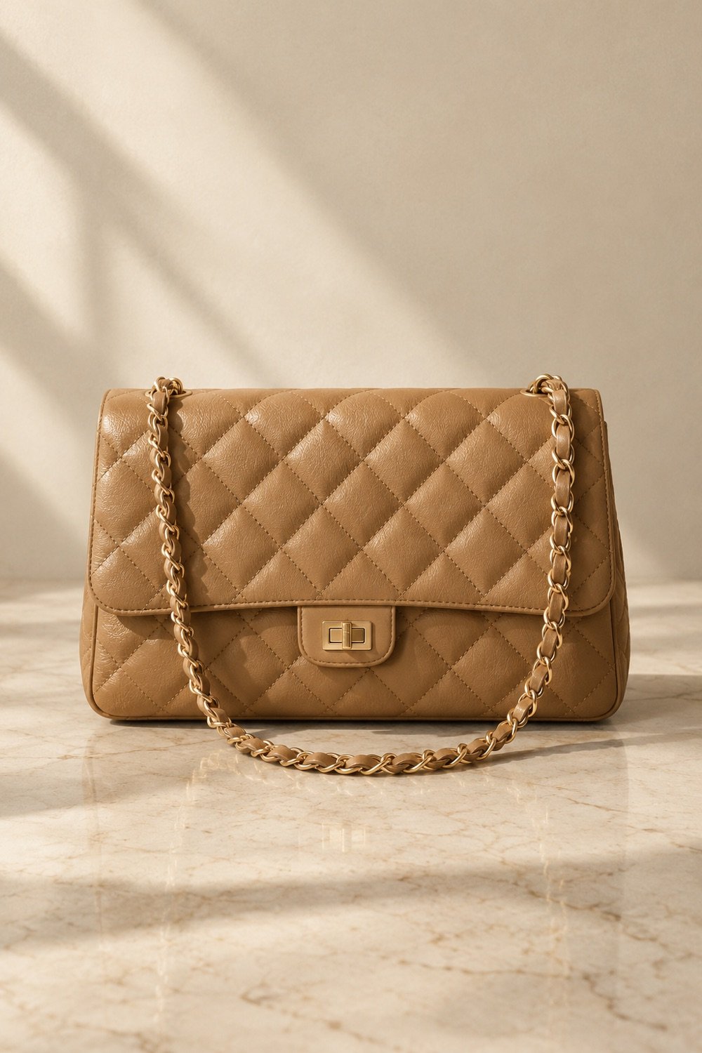 Aldwyn Quilted Flap Bag in Camel