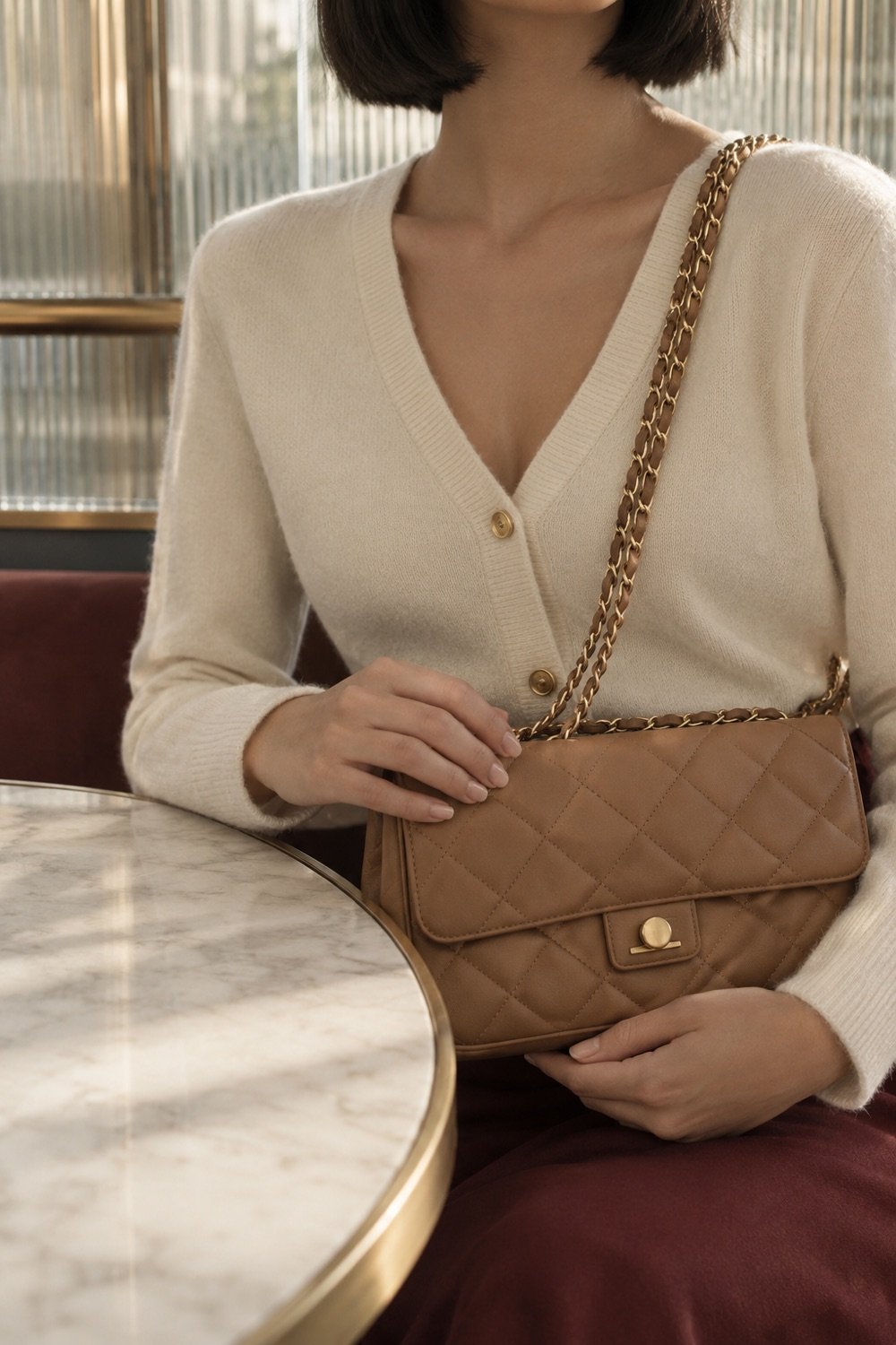 Aldwyn Quilted Flap Bag in Camel — second view
