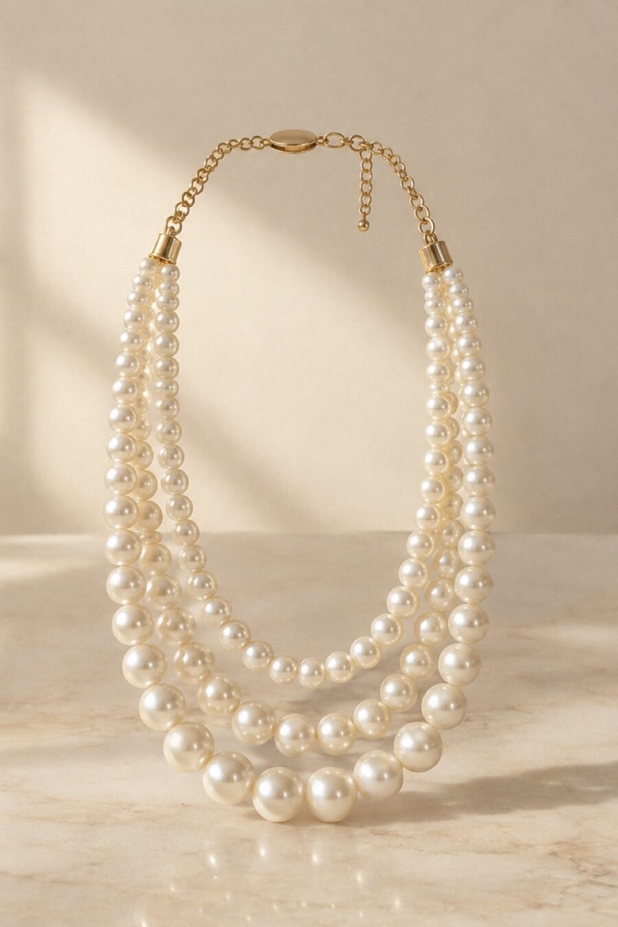 Fenn Layered Pearl Necklace in Ivory / gold-tone