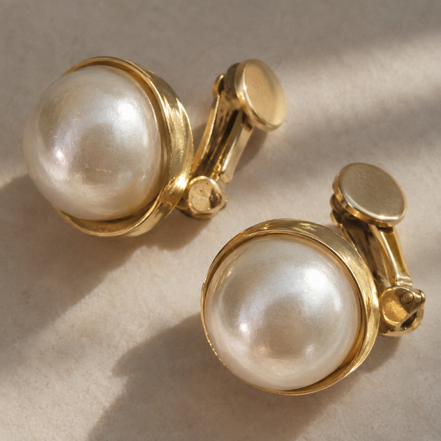 Fenn Pearl Clip Earrings in Ivory / gold-tone — second view