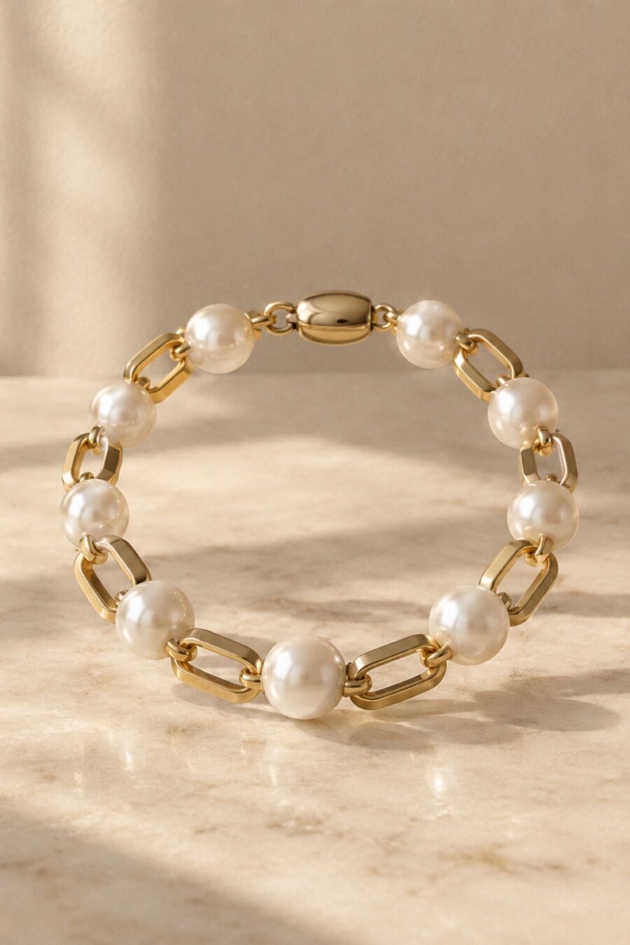 Fenn Pearl & Chain Bracelet in Ivory / gold-tone