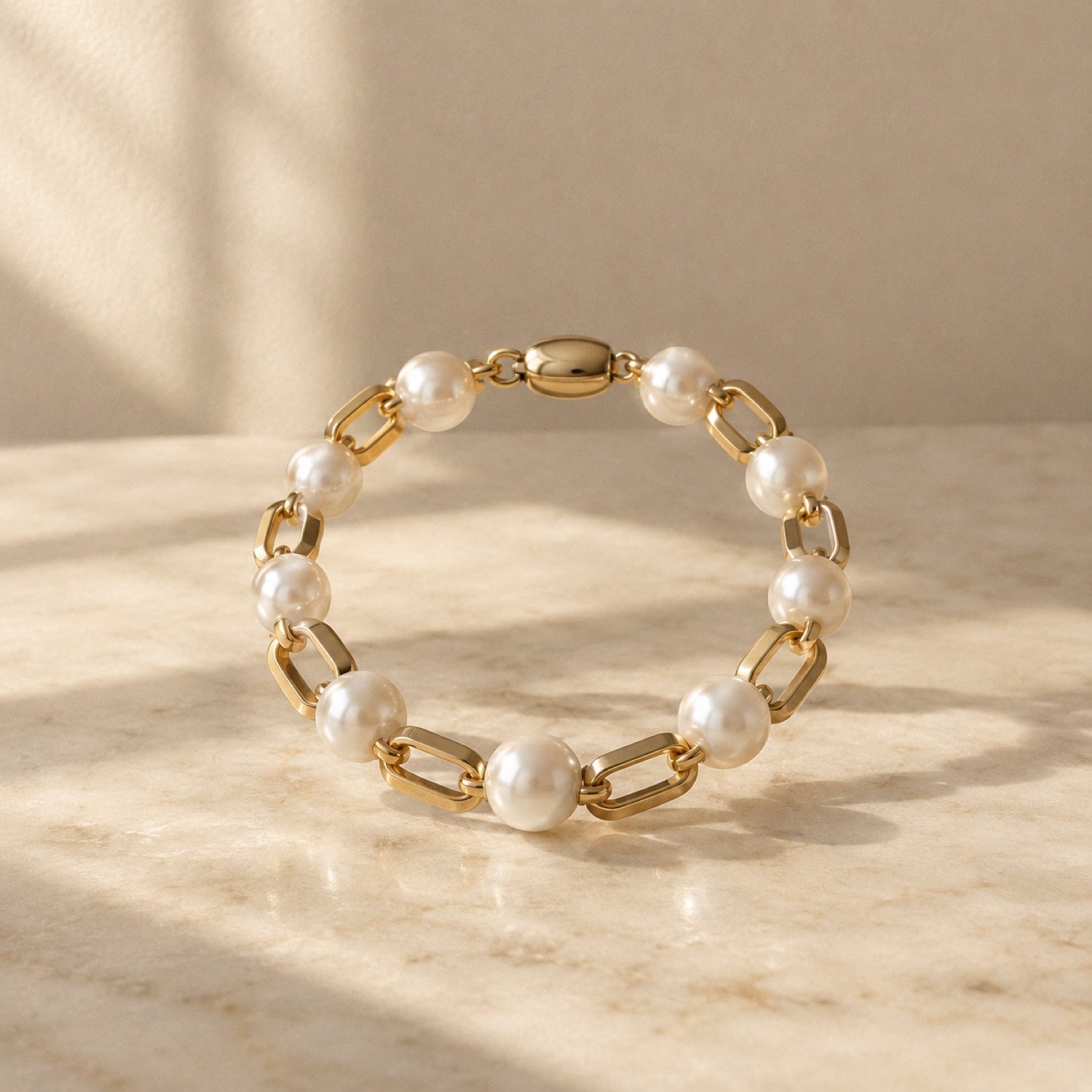 Fenn Pearl & Chain Bracelet in Ivory / gold-tone