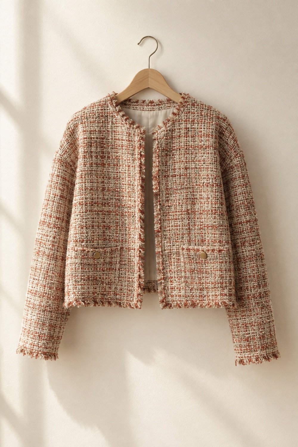 Pell Frayed-Edge Tweed Jacket in Cream / rust — second view