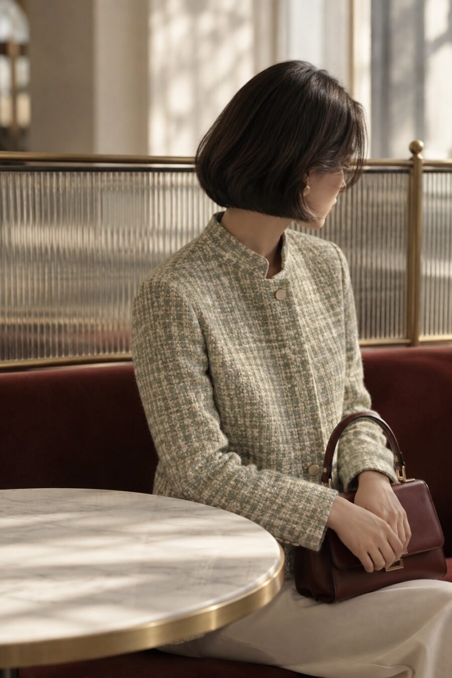 Ilkley Longline Crop Jacket in Sage / cream