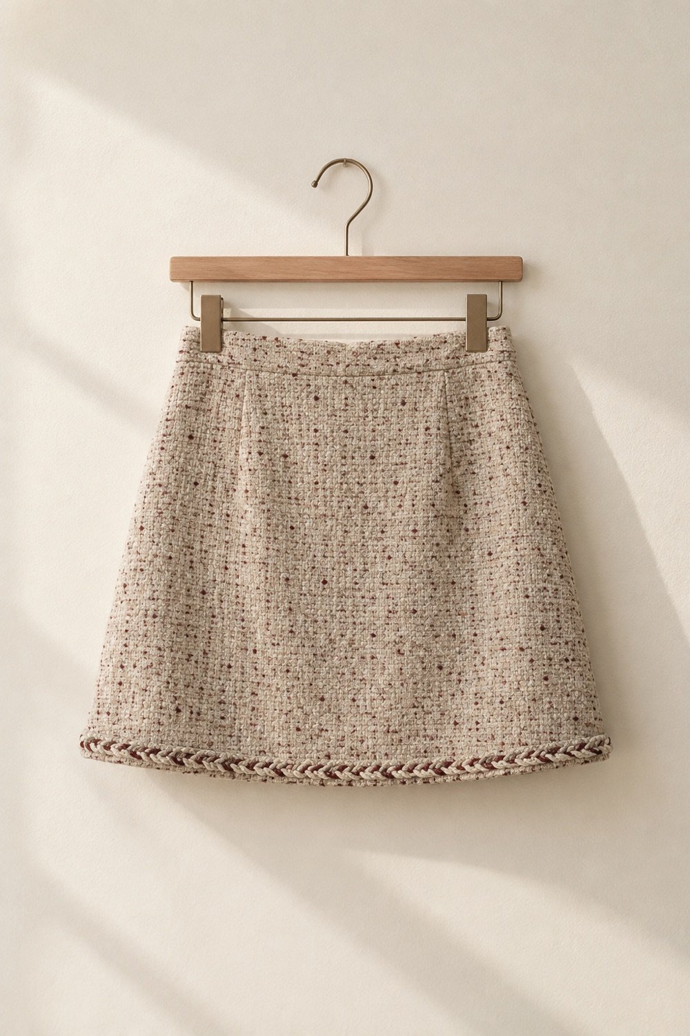 Marlow A-Line Tweed Mini in Oatmeal / oxblood fleck — second view