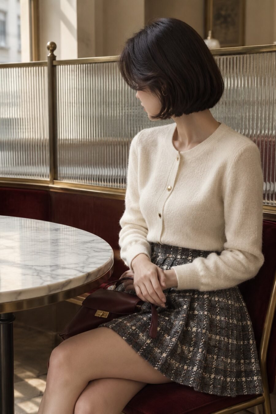 Ardwell Pleated Tweed Mini in Charcoal / cream check