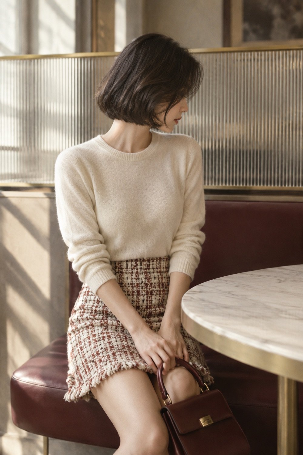 Pell Frayed-Hem Mini in Cream / rust