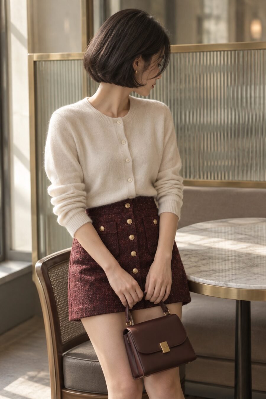 Vanner Button-Front Mini in Oxblood / black fleck