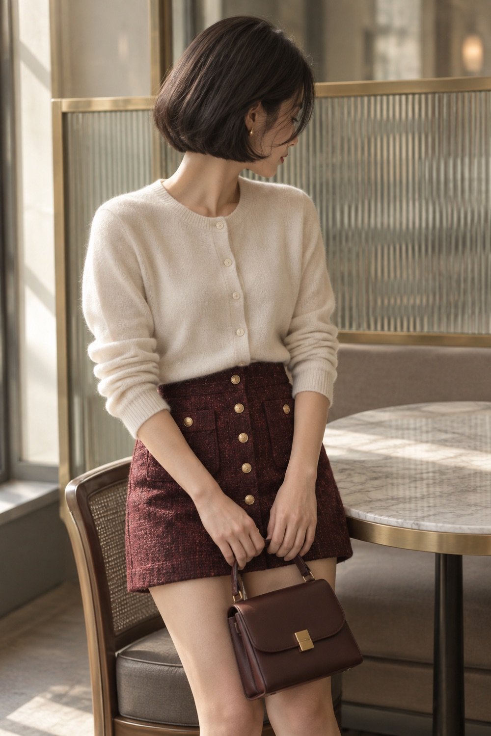 Vanner Button-Front Mini in Oxblood / black fleck