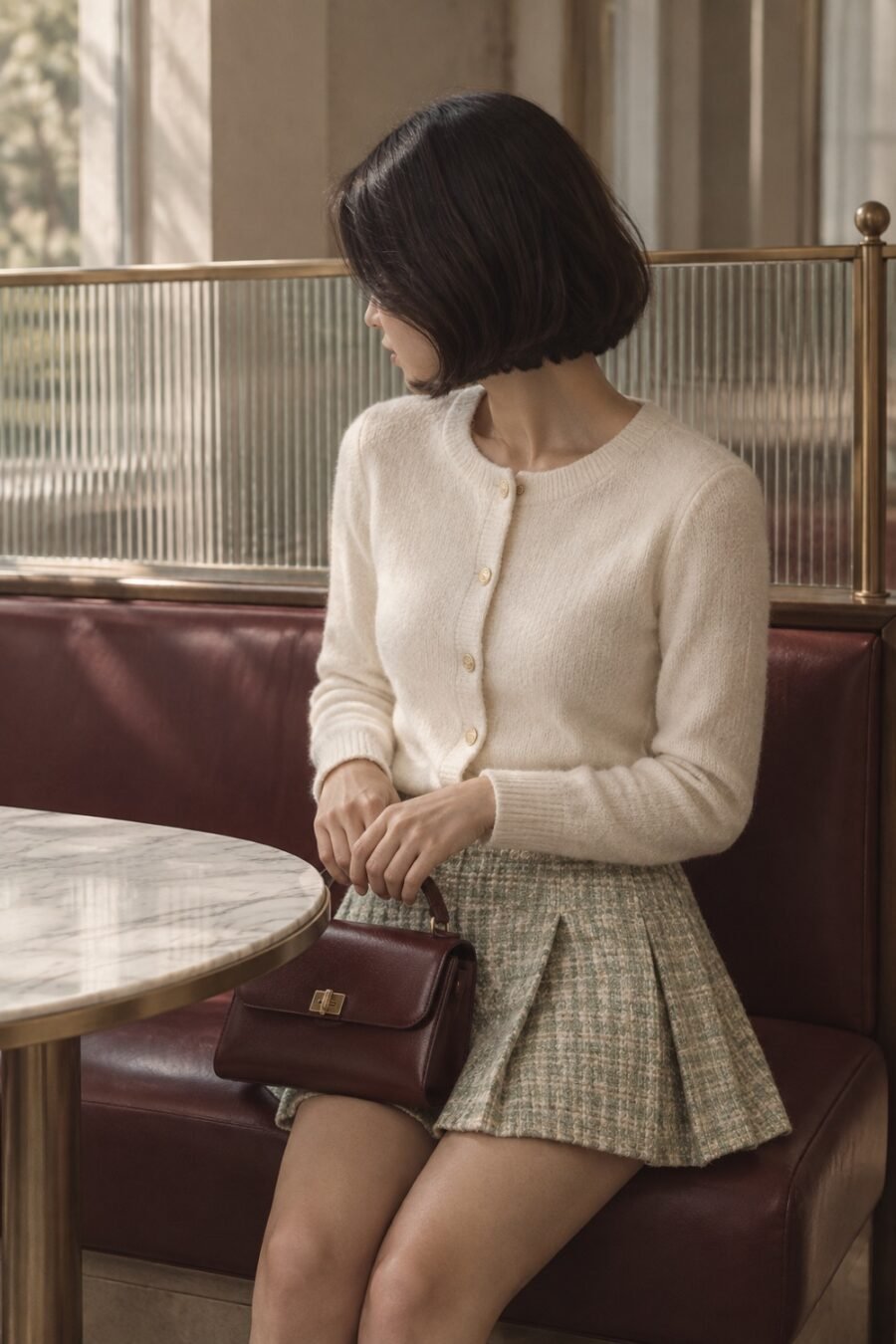 Ilkley Box-Pleat Mini in Sage / cream