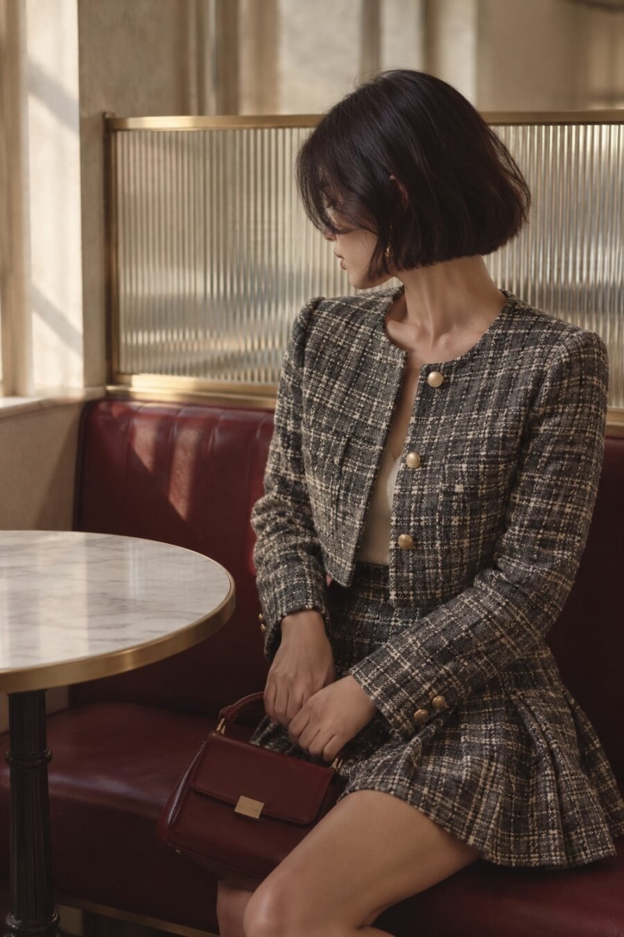 Ardwell Blazer & Pleat Set in Charcoal / cream check